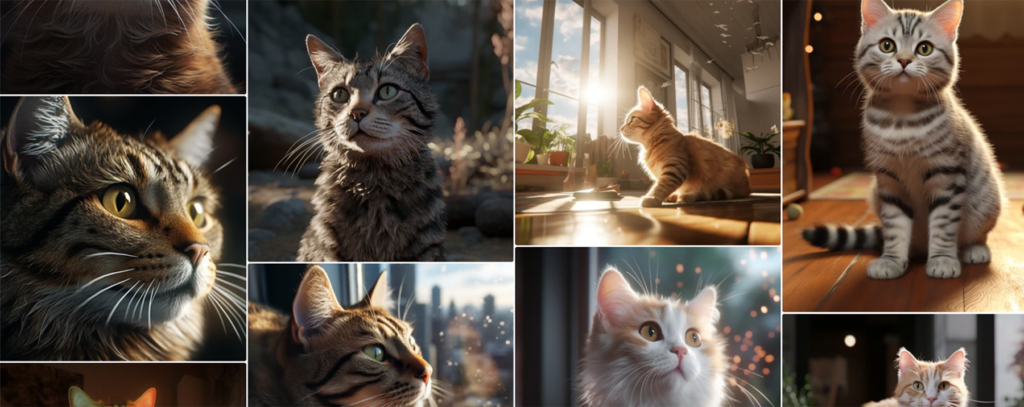 Diverse Katzenbilder in einer Collage – alle stammen aus Midjourney