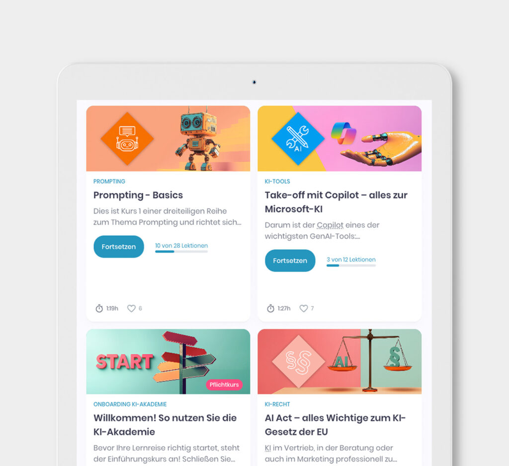 Ein Kurs der KI Akademie wird auf einem Tablet angezeigt.