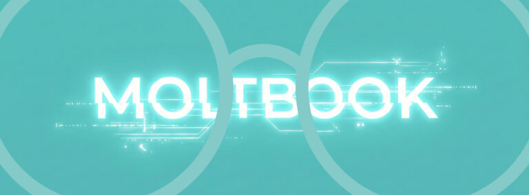 Leuchtender Schriftzug 'MOLTBOOK' vor verschwommenem, kreisförmigem Hintergrund