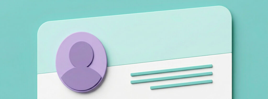 Abstrakte Darstellung eines Profilsymbols und dreier horizontaler Linien auf einem rechteckigen Hintergrund mit abgerundeten Ecken